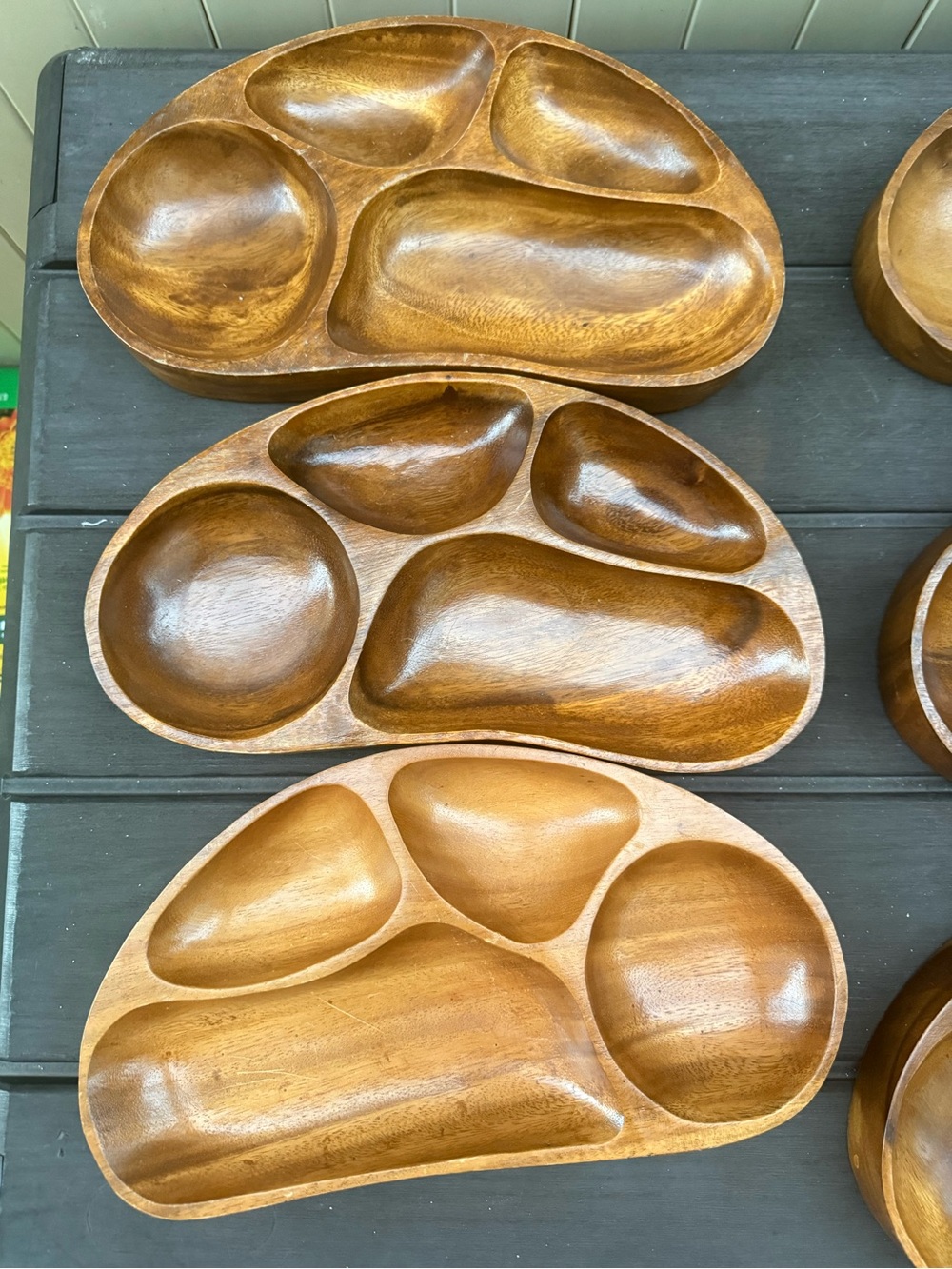 Lot of 10 Vintage Monkey Pod Wood Divided Serving Trays